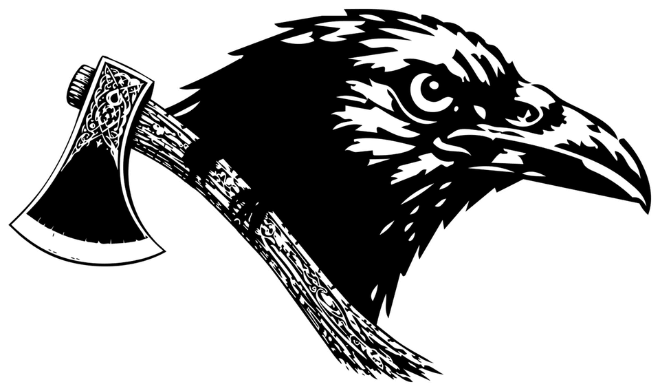 Logo Ben’s Tavern, tête de corbeau et hache
